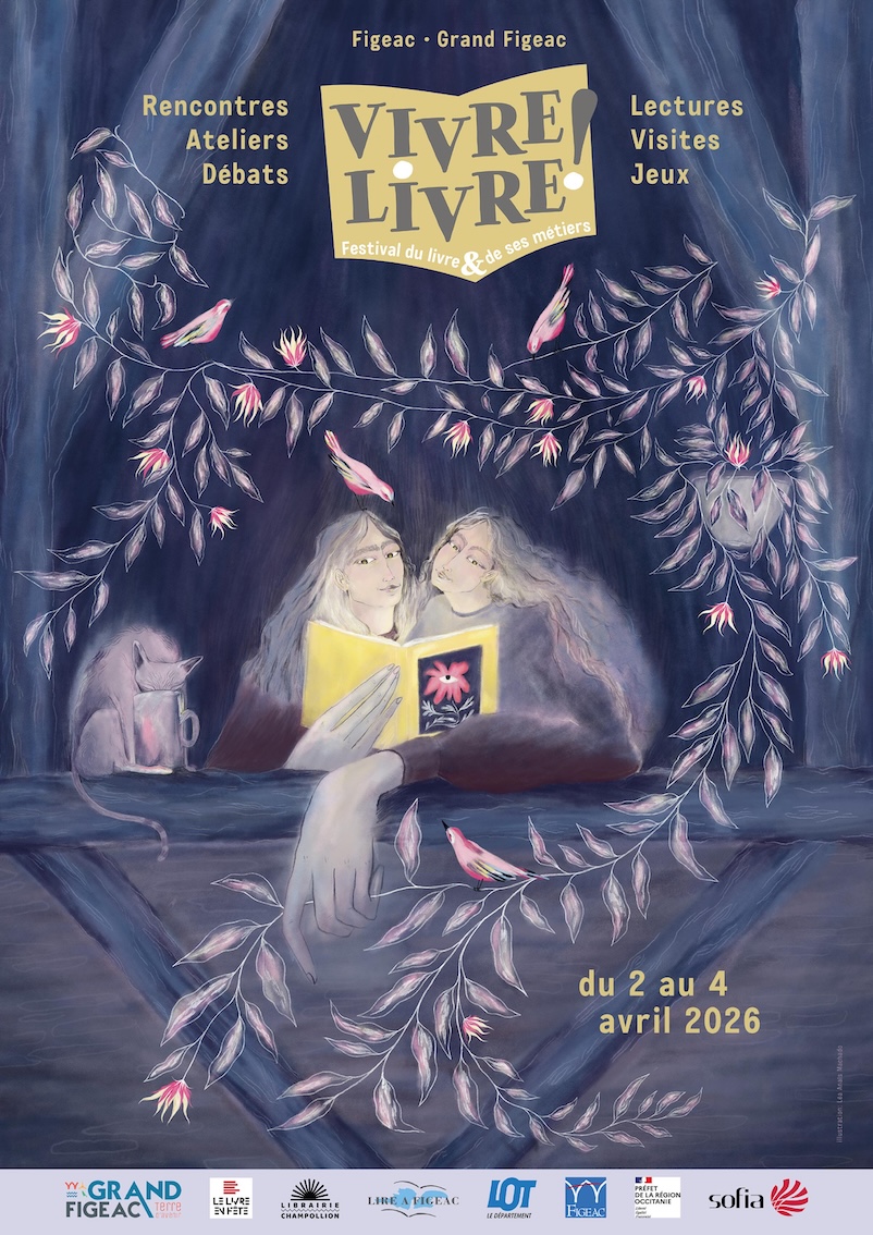 Sur un fond sombre deux filles baignées de lumière, lisent un livre à la main