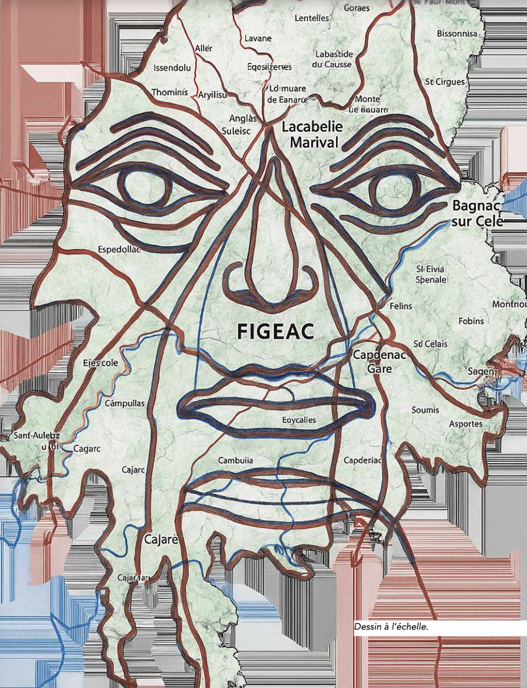 Carte IGN détournée laissant apparaître un visage