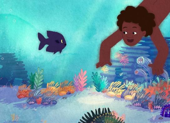 image d'un plongeur avec poissons et coraux