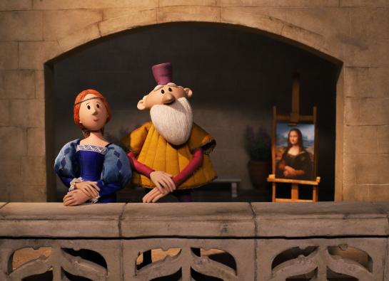 léonard de vinci et marguerite de Navarre et la Joconde sur un balcon