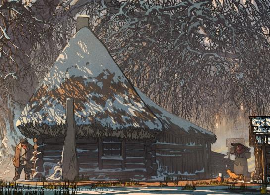 cabane sous la neige dans la forêt
