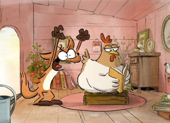 renard qui essaie d'attaquer une poule
